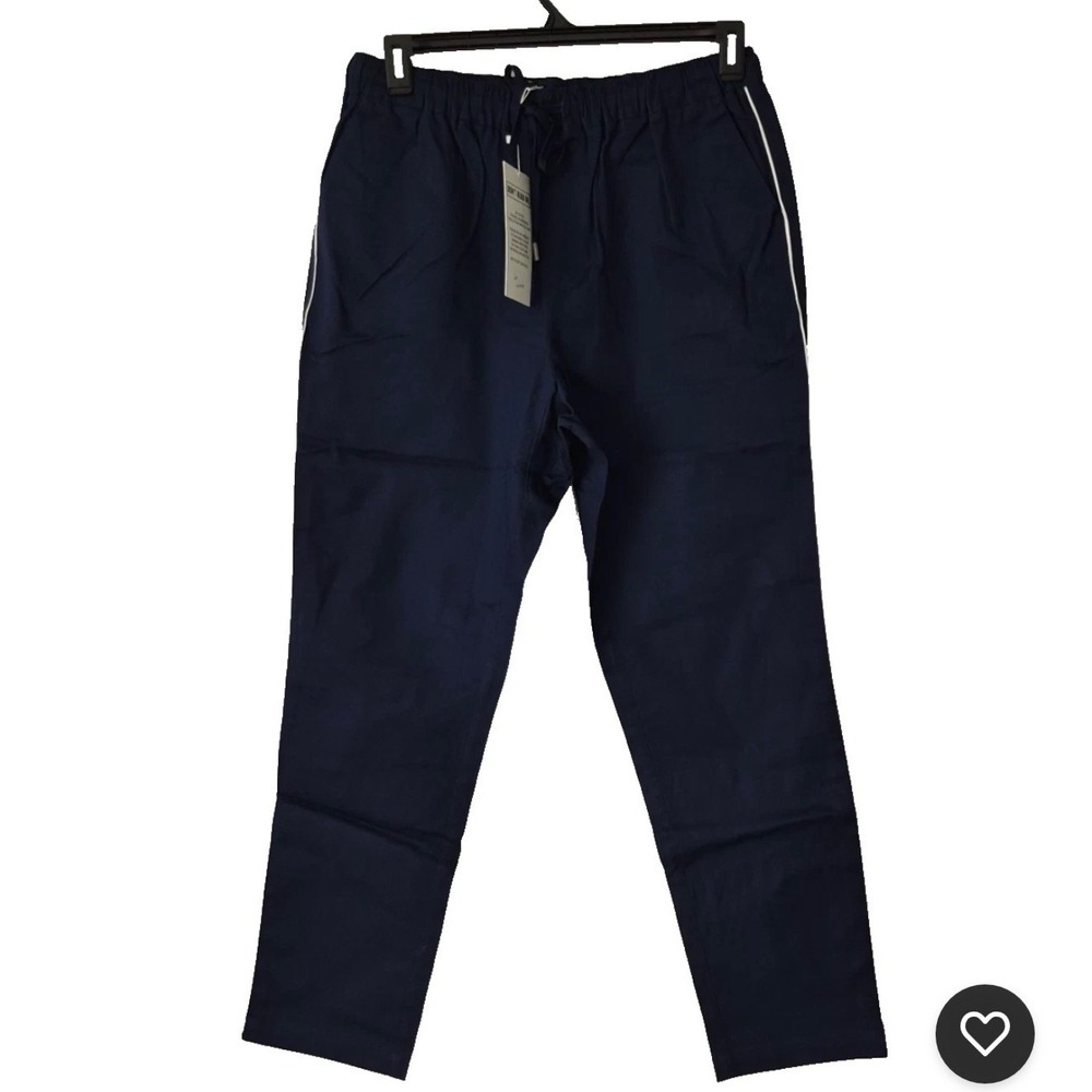 Wildfang Navy Blue Elastic Waist Drawstring Work Pants White‎ Side Stripe